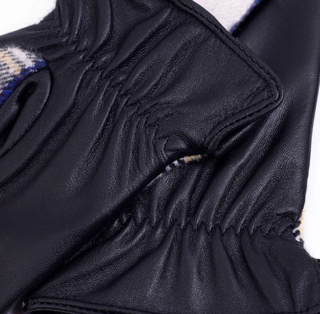 Plaid Leather Gloves with Cashmere Lining for Women