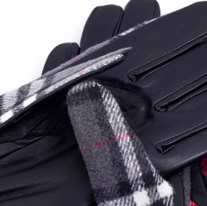 Plaid Leather Gloves with Cashmere Lining for Women