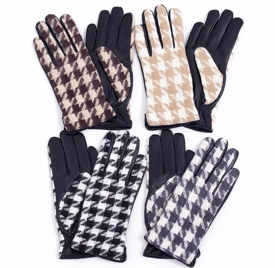 Stylish  Houndstooth Gloves Leather Gloves for Women