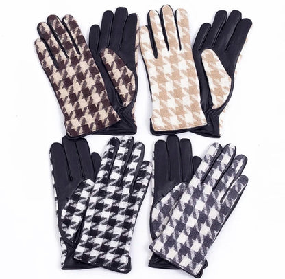 Stylish  Houndstooth Gloves Leather Gloves for Women