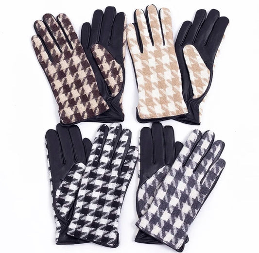 Stylish  Houndstooth Gloves Leather Gloves for Women